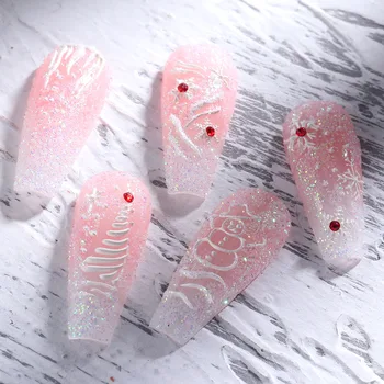 1 Комплект 5D Релефни Коледни Плъзгачи За нокти Бели Снежинки Самозалепващи Етикети на Гел-лак Френски Декор Маникюр SASTZ5D01-08