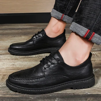 2022 Британския Бизнес Дантела Модни Черни Меки Кожени Мъжки Модел Обувки От Спилка Мъжки Новият Мъжки Качествени Кожени Обувки
