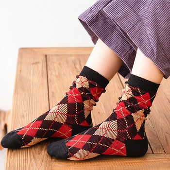 2022 Модни Чорапи със Средна Дължина, С Петна във формата На Решетка За Мъже И Жени, Дишащи Меки Памучни Чорапи В Стил Колеж, Пролетни Дамски Чорапи С Дрямка