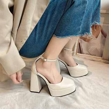 COZOK/модни дамски сандали Baotou; сезон лято - ранна Есен, Нови универсални обикновена обувки на висок ток с квадратни пръсти и дебела подметка