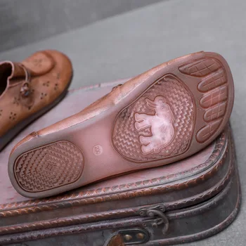GKTINOO/Летни Обувки на плоска подметка от естествена кожа, Нова Модни Дамски Обувки За Майките, Жените Удобни Отворени Сандали Ръчен труд за Бременни