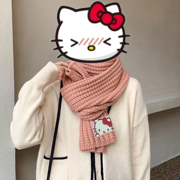 Аниме Sanrios Здравей Kittys Шал Kawaii Kuromi Cinnamoroll Зимен Открит Ветрозащитный Топъл Шал Ръчно Плетени Празнични Подаръци За Момичета