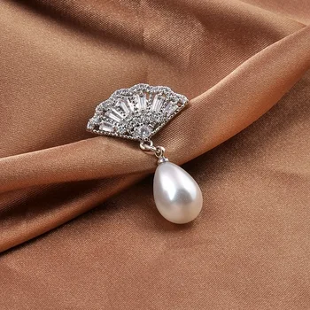 Луксозно ретро перлена веерообразная брошки с перли, темпераментен модни антибликовая обтегач, пол игла