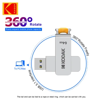 Оригинален флаш памет KODAK USB 3,1 Въртящи USB3.0 стик 256 GB 128 GB 64 GB K133 Метален USB Флаш памет Memory stick
