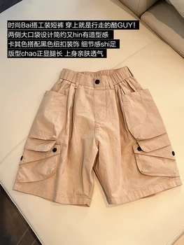 Панталони за момчета Летни Тънки Скъсяване на панталони за момчета 2022 г., Новите модни красиви модни тела за деца на средни и големи размери
