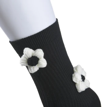 Черно-бели високи чорапи за жените, стереоскопични модни чорапи с цветен модел за студенти, обикновен дамски чорапи
