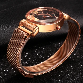 2022 Дамски Ръчен Часовник На Звездното Небе Магнитни Дамски Часовници, Луксозни Часовници Гривна От Розово Злато За Жени Relogio Feminino Reloj Mujer