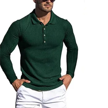 2022 Пролет-есен мъжки Нова Риза с къси ръкави, Однотонная Проста Модни и Ежедневни Поло Риза Райе с дълги Ръкави, Тениска Голям Размер