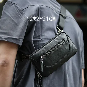 AETOO Модни проста мъжка чанта за мобилен телефон, благородна нагрудная чанта от телешка кожа растително дъбени, кожена поясная чанта, мъжка лека мини чанта