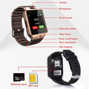 Bluetooth DZ09 Смарт Часовници за Мъже с Камера Сензорен Екран Ръчен Смарт Часовници за Android и IOS Телефон Спортни Смарт Часовници Сим-Карта