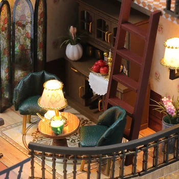 Cutebee САМ Миниатюрен Куклена Къща Комплект с Миниатюрни Мебели Светлина Приказен Замък Играчки Roombox за Възрастни, Подаръци за Нова Година