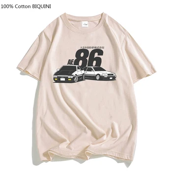 Initial D AE86, Тениска с Принтом на японското Аниме, Мъжки И Дамски Модни Градинска Облекло в стил хип-Хоп, Автомобилна тениска JDM, Памук, С Къси ръкави