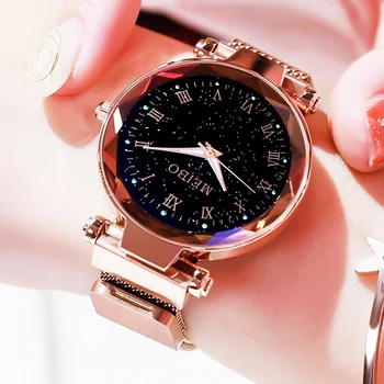 Relogio Feminino Mode Frauen Starry Sky Uhren Magnet Mesh Gürtel Uhr Frauen Kleid Leucht Quarz Armbanduhr Zegarek Damski
