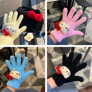 Sanrio Зимни Ръкавици за Жени Hello Kitty My Melody Cinnamoroll Kawaii Ръкавици с Пълна Пръст за Момичета Улични Ръкавици за Защита от Студа