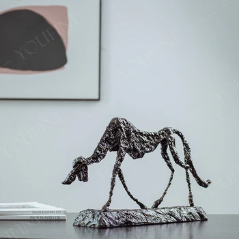 Бронзова Статуя на Куче Абстрактна Скулптура, Куче, вдъхновена от Скулптури Джакомети, Антични Бронзови Художествени Изделия За Украса на Дома