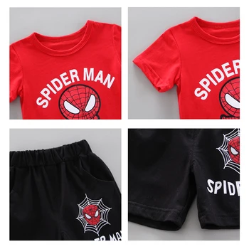 Детски костюм спайдърмен, летни дрехи за малки Момчета, Модна тениска с къси ръкави и анимационни герои, панталони с писмото принтом в стила аниме, Комплект от две части