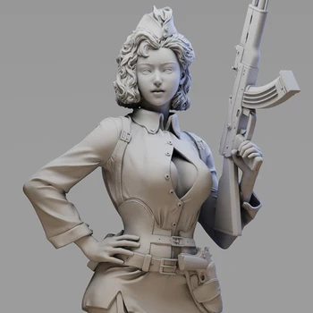 Миниатюри OceanCosmos, Оригинал, една жена-офицер, военна тема, секси момиче-войник, пистолет АК, Неокрашенная Модел от смола, комплект фигурки GK