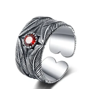 Нов пръстен S925 от истинско сребро в стил пънк с червено цирконием, пръстен за мъже, тайское сребърен пръстен за жени, мъжки пръстени, дамски пръстени